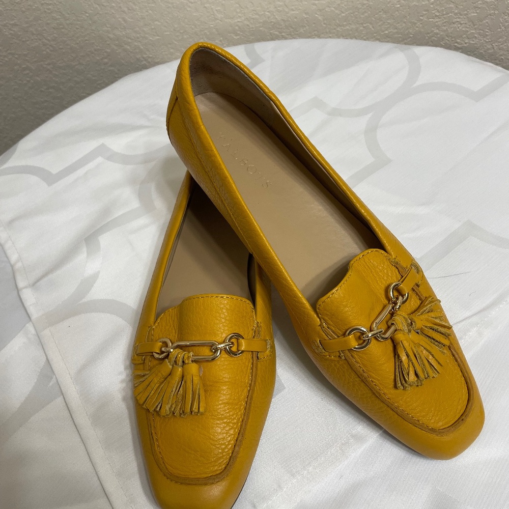 Talbots Mustard Yellow Leather Tassel Loafers